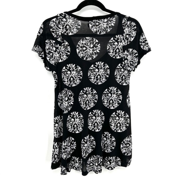LAUREN MOSHI Black White Diamond Print Micro Modal V-Neck T-Shirt Size Small - Picture 2 of 6